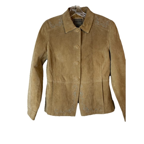 Brandon Thomas Jackets & Blazers - Brandon Thomas 100% Suede Leather Jacket Tan Women's Sz S Boho Western‎ Rodeo